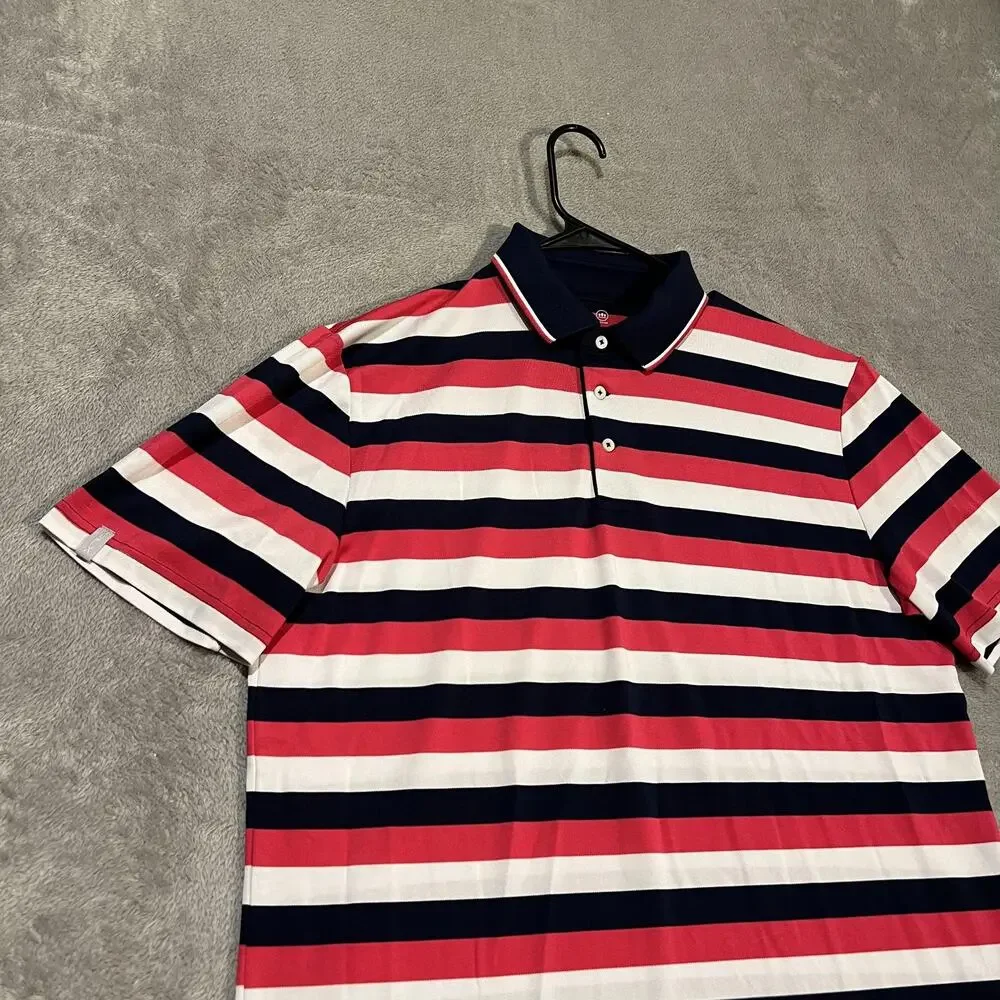 RLX Ralph Lauren Polo Shirt Mens XL Blue Red White Stripe Golf USA